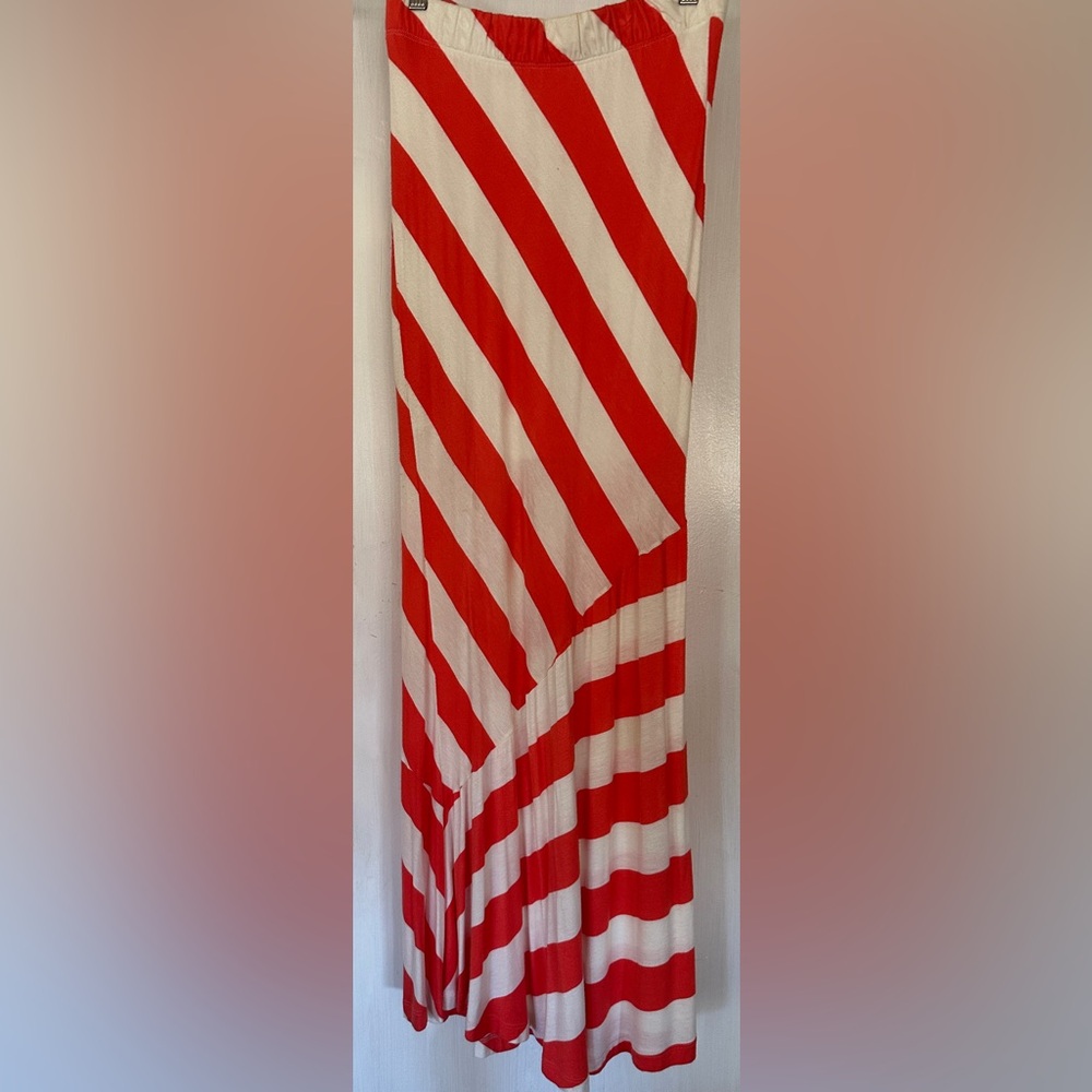 Red and White Striped Maxi Women's Skirt